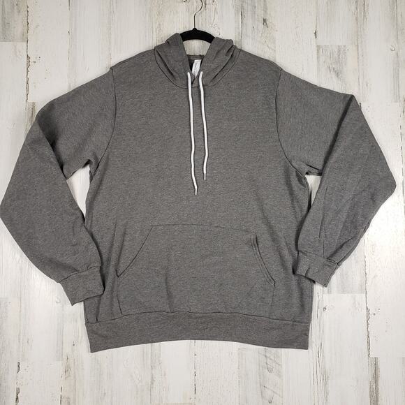 NWOT Bella + Canvas Heathered Grey Fleece Pullover Hoodie Men's Unisex Large - Picture 1 of 10